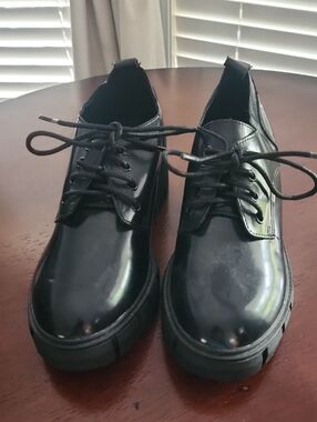 Madden Girl Black Patent Lace-Up Platform Heels